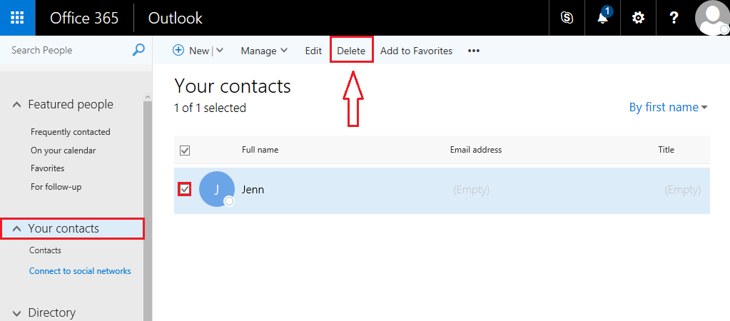 Office 365 Delete a Contact Step 4
