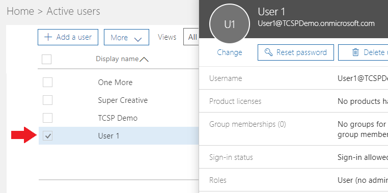 Office 365 Admin Select User