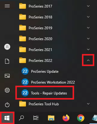 ProSeries 2022 - Tools - Repair Updates