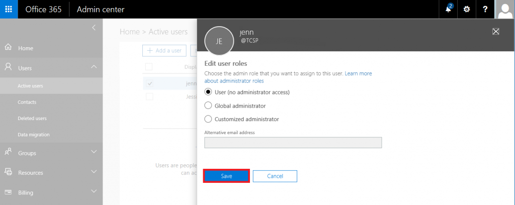 Office 365 Assign Administrator Permissions to User Step 9