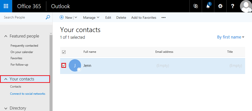 Office 365 Delete a Contact Step 3