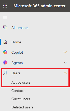 Microsoft 365 admin center > Users > Active Users