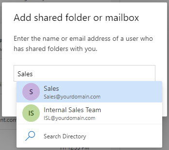 OWA - Add shared folder or mailbox input