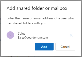 OWA - Add shared folder or mailbox input selection