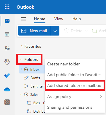 OWA - Add shared folder or mailbox